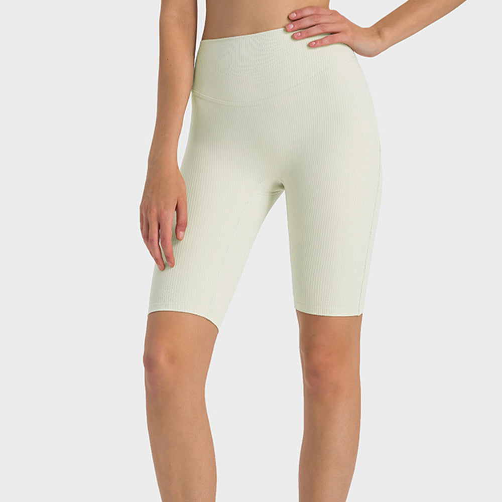 Ribbed High Waist Yoga Shorts Peach Booty Running Workout Capris