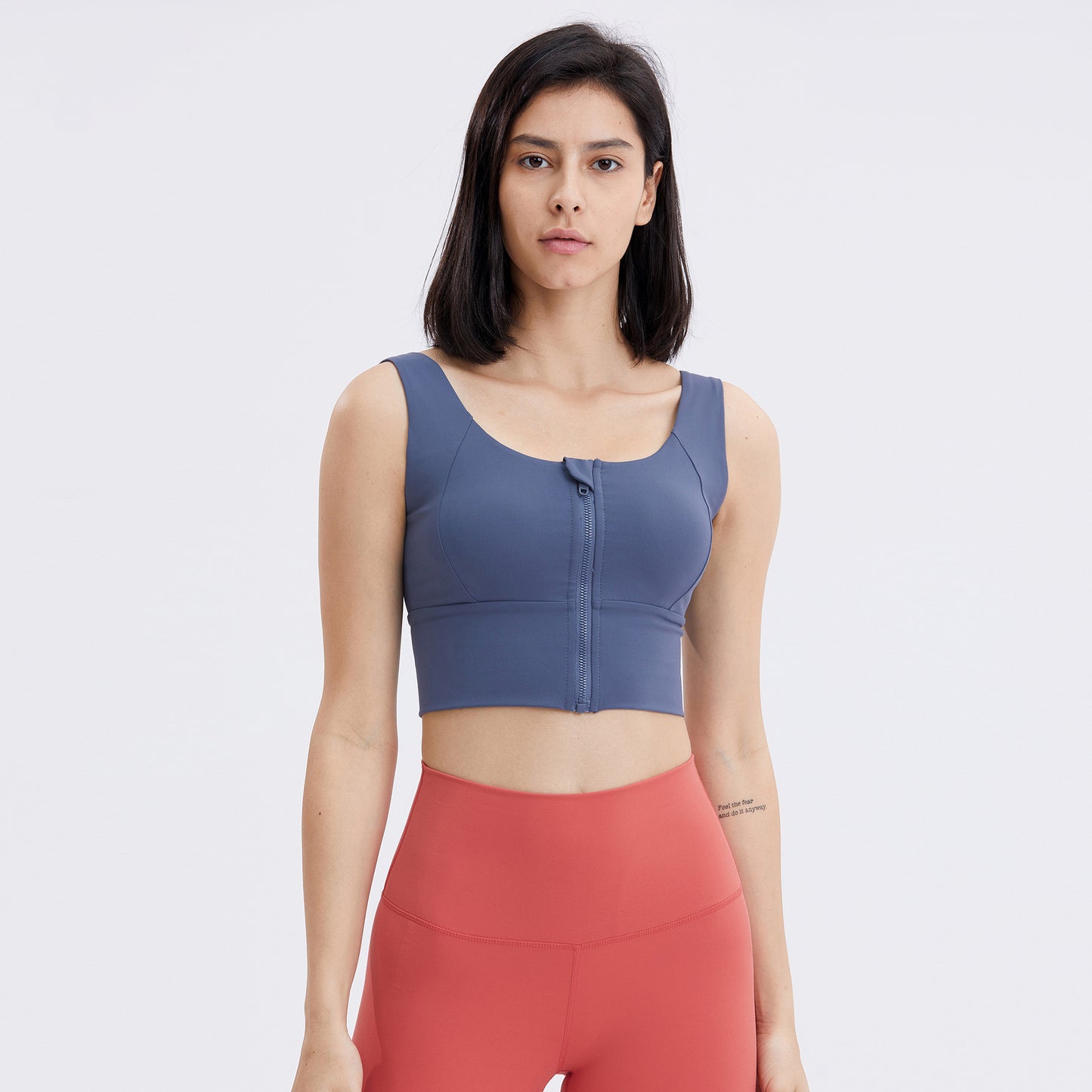 Zip Front Sports Bra Women Lift Support Shockproof Workout Top