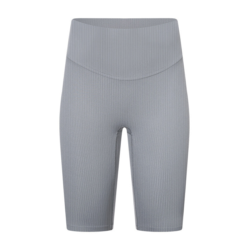 Ribbed High Waist Yoga Shorts Peach Booty Running Workout Capris