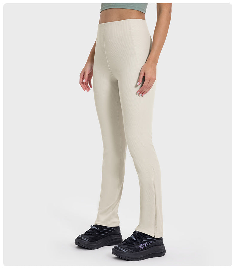 Vertical Ribbed Yoga Pants Women Cooling Adjustable High Waist Flared Leggings