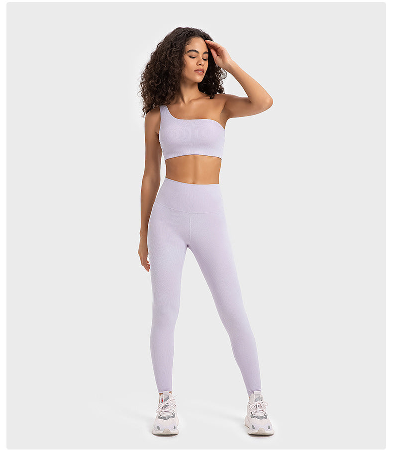 Ribbed Single Strap Sports Bra Fashion Outerwear Hollow Back Workout Top
